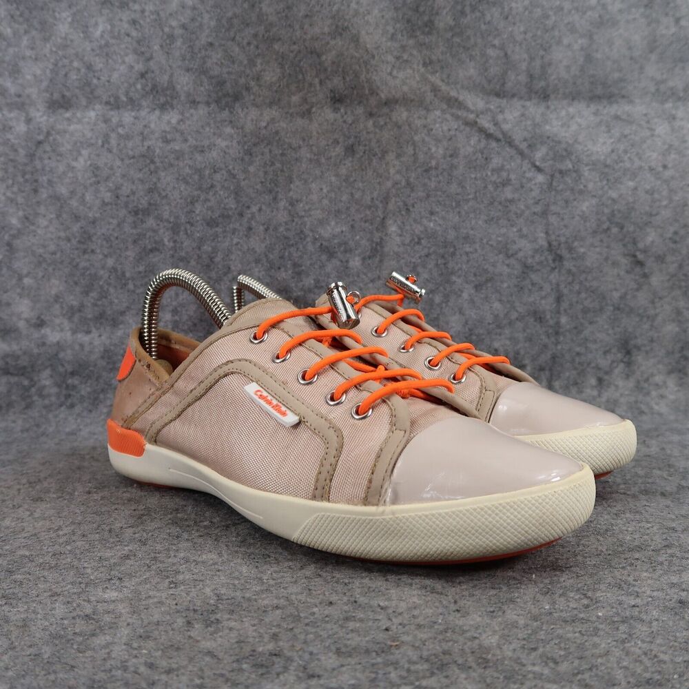 Calvin Klein Shoes Womens 7.5 Fashion Sneaker Flats Nia Drawstring Beige Orange